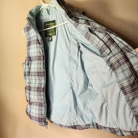 Eddie Bauer Womens Green/Purple Plaid Goose Down Puffer Vest-Size L - Picture 5 of 11